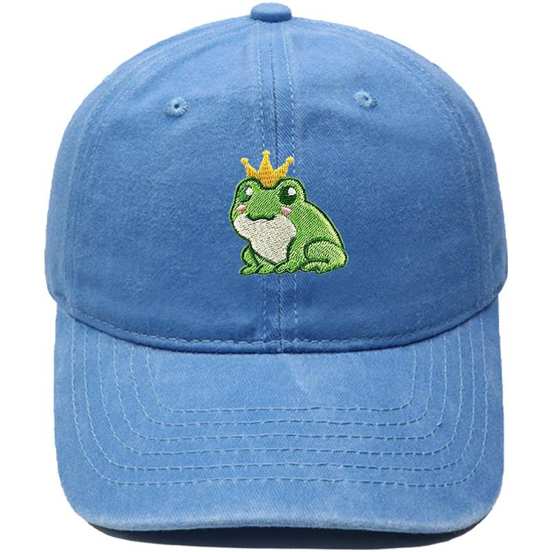New cartoon crown frog embroidery baseball cap retro and old cute men's and women's casual sunshade dad hat
