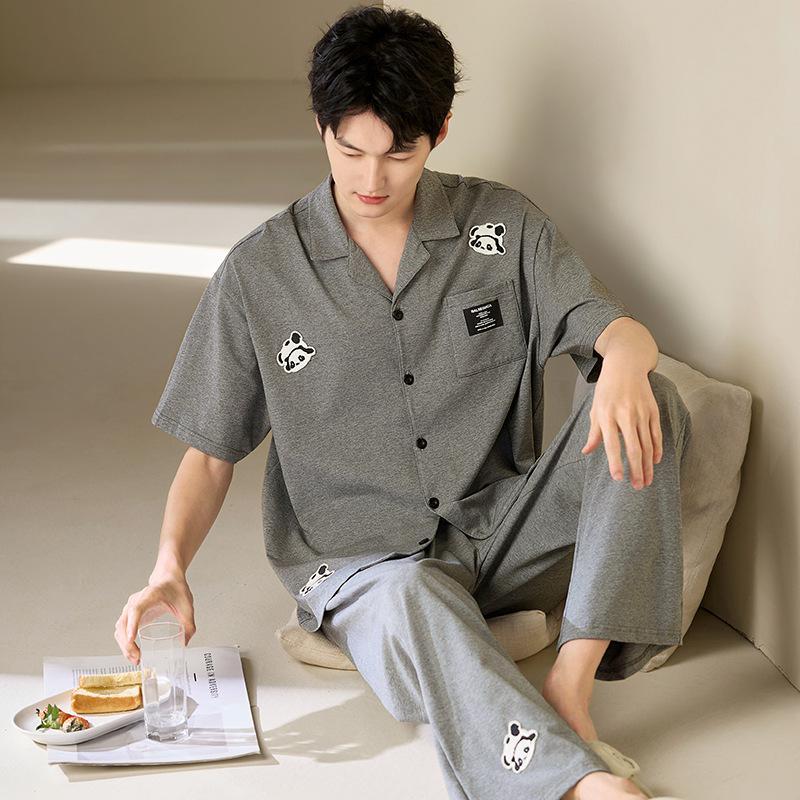 Pajamas Men's Summer Cotton Short Sleeve Pants Set Thin Men's Large Size High-end Fashion Alphabet Homewear