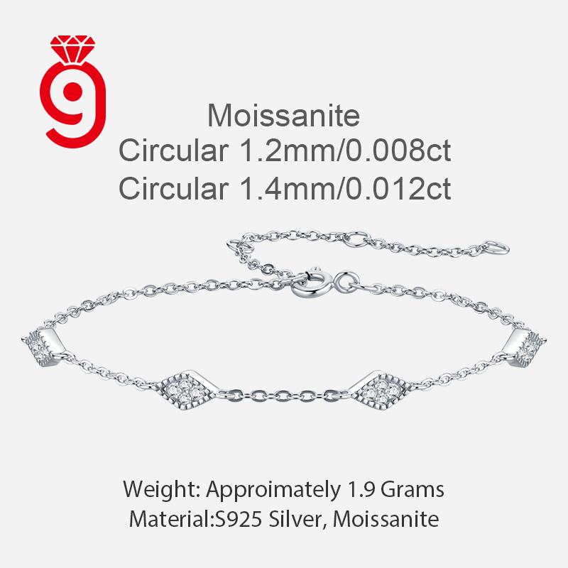Minimalist Four Rhombus Cluster S925 Silver VVS Round Brilliant Cut Charm GRA Certified Elegant Adjustable Moissanite Bracelet