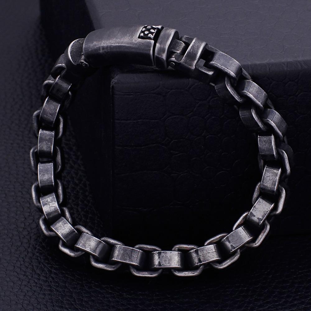 Solid Black Stainless Steel Men Bracelet Vintage Jewelry 9MM Wide Chain Link Friendship Men's Bracelets & Bangles for Gifts