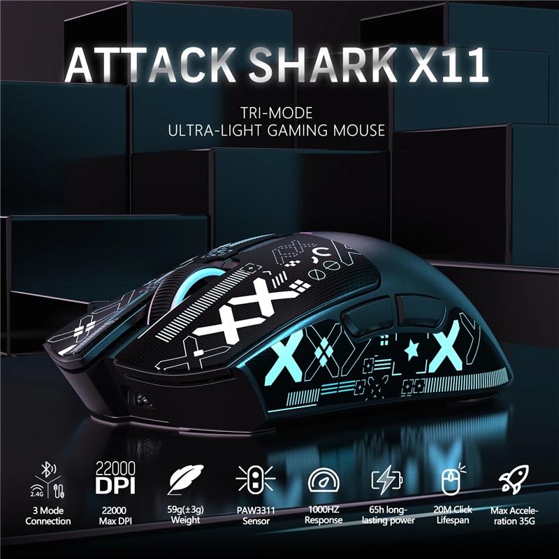 ATTACK SHARK X11 PixArt PAW3311 Mouse Wireless cu Trei Moduri pentru Jucători Stație de Încărcare Senzor de Gaming, Mouse Wireless BT/2.4G