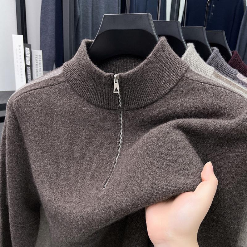 Hengyuanxiang Men's 100% Pure Wool Half-Zip Crew Neck Sweater - 2025 Autumn/Winter Warm Knitwear