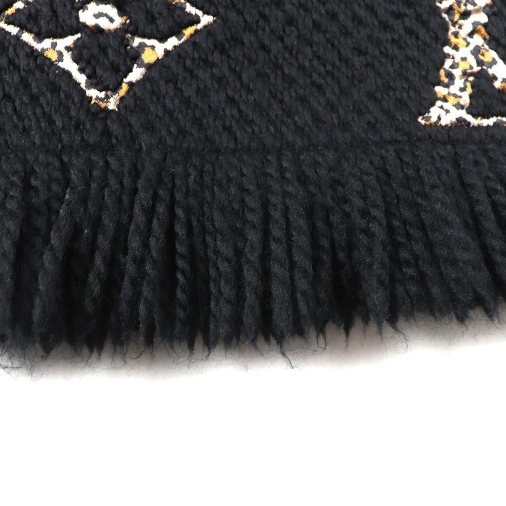 Great LOUIS VUITTON Scarf Escharpe Giant Monogram Jungle Black beige M75885 Used