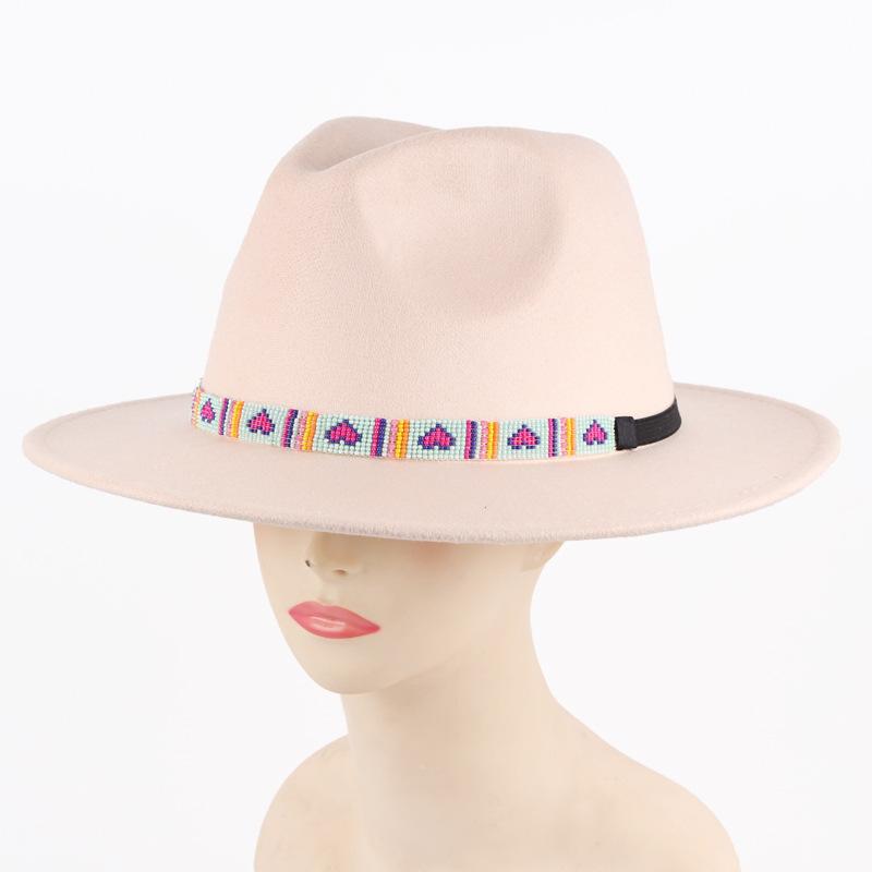 New fashionable women's autumn and winter woolen hat handmade rice beads decorated imitation felt top hat British jazz hat