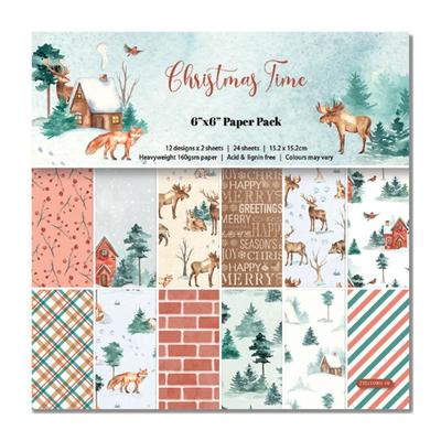 1set Christmas Time Scrapbooking Paper Pad, 24pcs Junk Journaling Craft Paper, Assorted Pattern Origami Cardstock Paper, Single-Sided Vintage