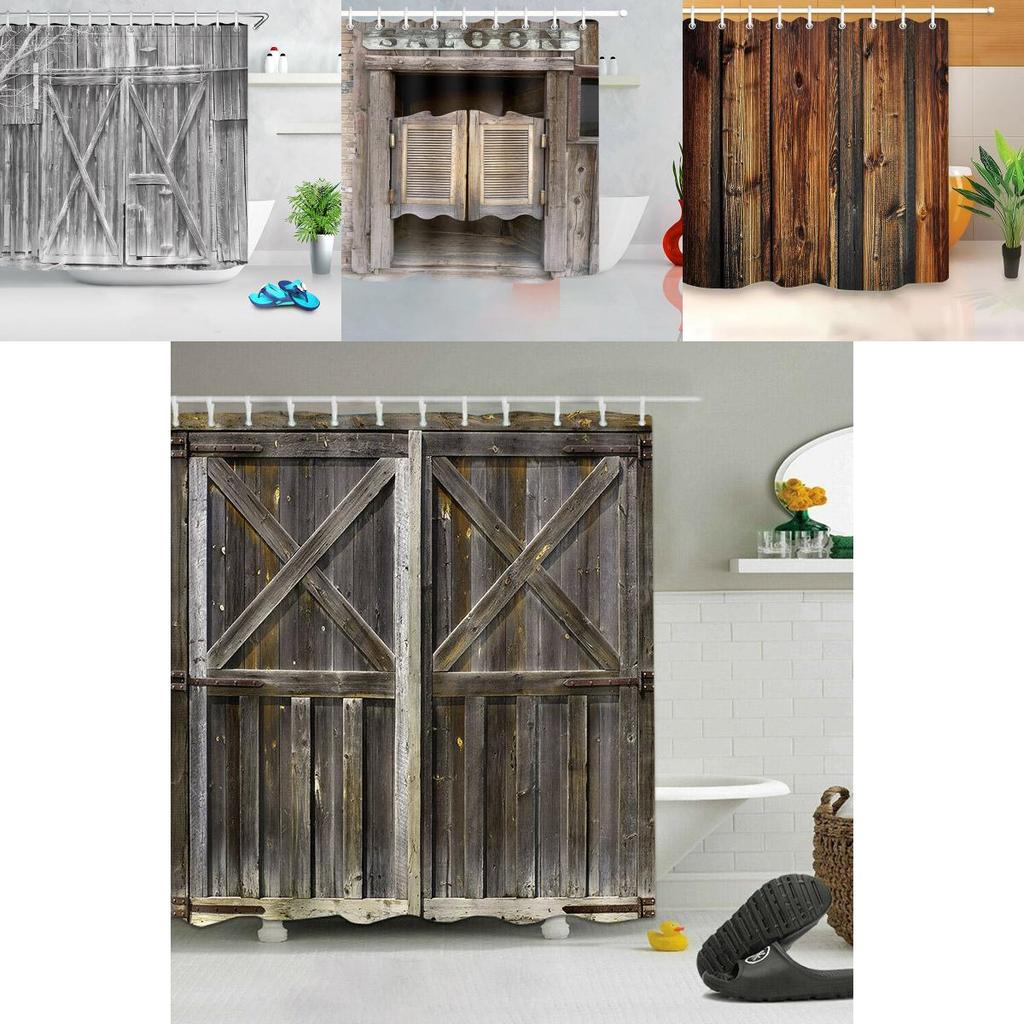 Luxurious 3d Print Fabric Rustic Wood Shower Curtain Set For Elegant Bathrooms