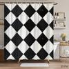 Vintage Black White Checkerboard Shower Curtain Geometric Diamond Pattern Polyester Bath Curtain with 12 Hooks for Modern Decor