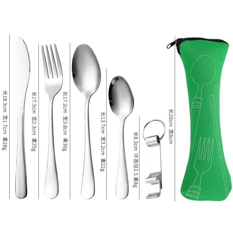 5 stk Beinpakke Utendørs Reise Bærbart Bestikk Kniv, Gaffel, Skje Sett, Rustfritt Stål Kniv, Gaffel Sett Hot Selling