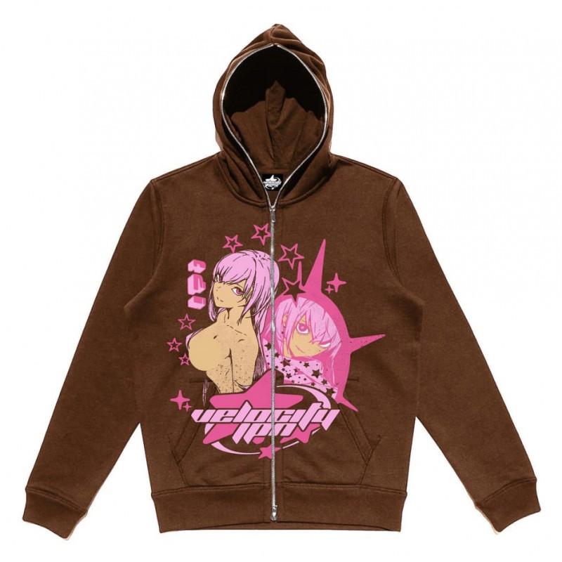 Oversized Y2K Streetwear Hooded Zip-Up Sweatshirt Men Women Loose Fit Graphic Print Long Sleeve Pullover