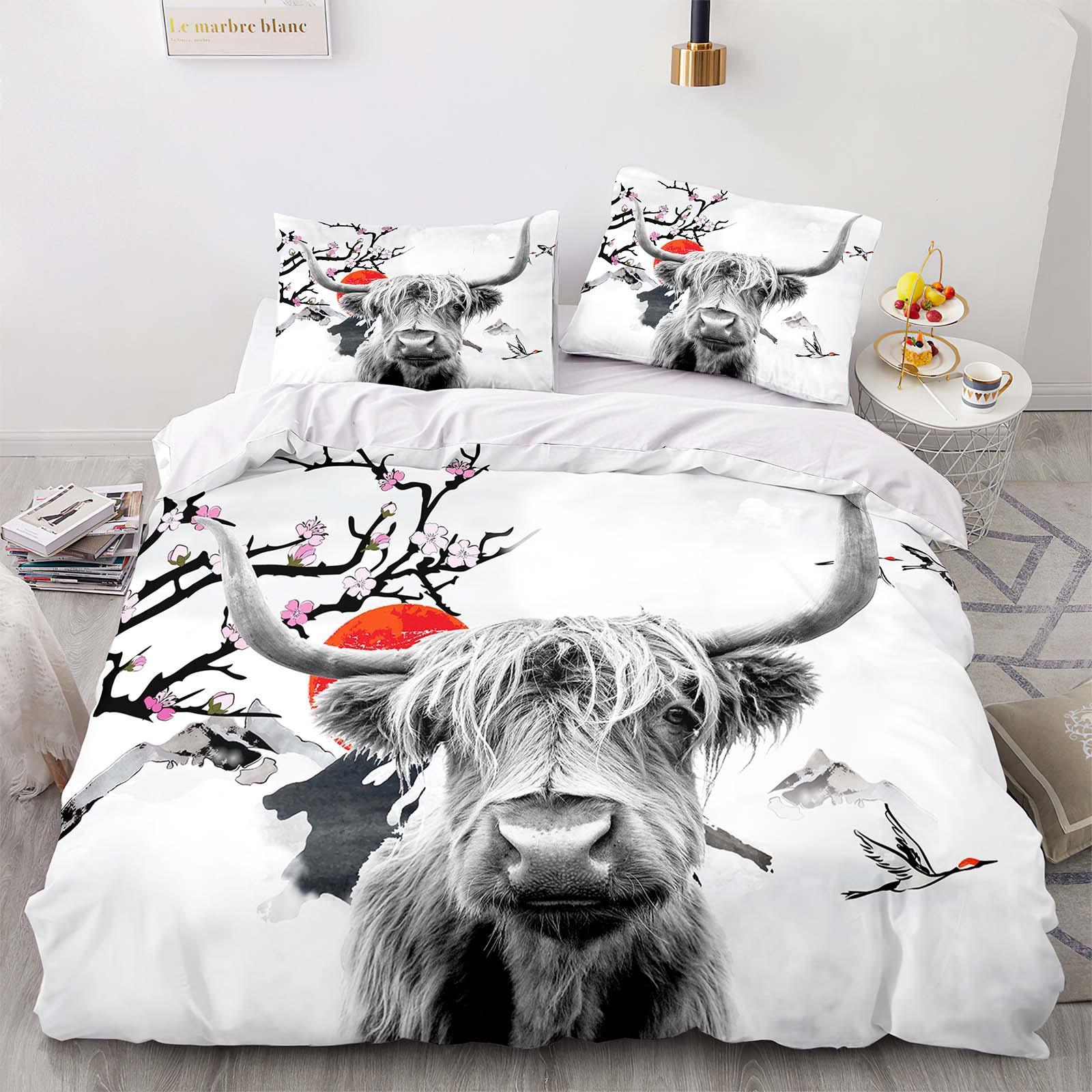 Домашний текстиль Постельное белье с принтом шотландского скота Цифровая печать Трехпредметный комплект Цифровая печать 135*200cm