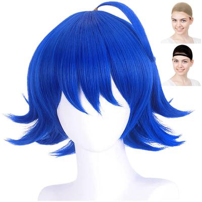 CaseEden Cosplay Wig, Short, 30cm, Heat Resistant, Blue Hair, with 2 Wig Nets Included