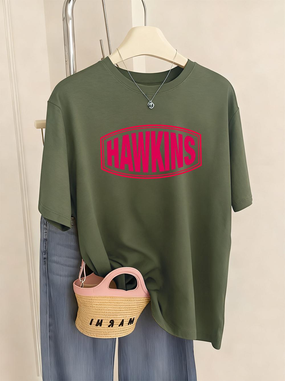 

Hawkins Letter Logo Prints TShirts Women Summer Loose Short Sleeve Tops Soft ONeck T Shirts Basics Comfortable Womans Clothes S