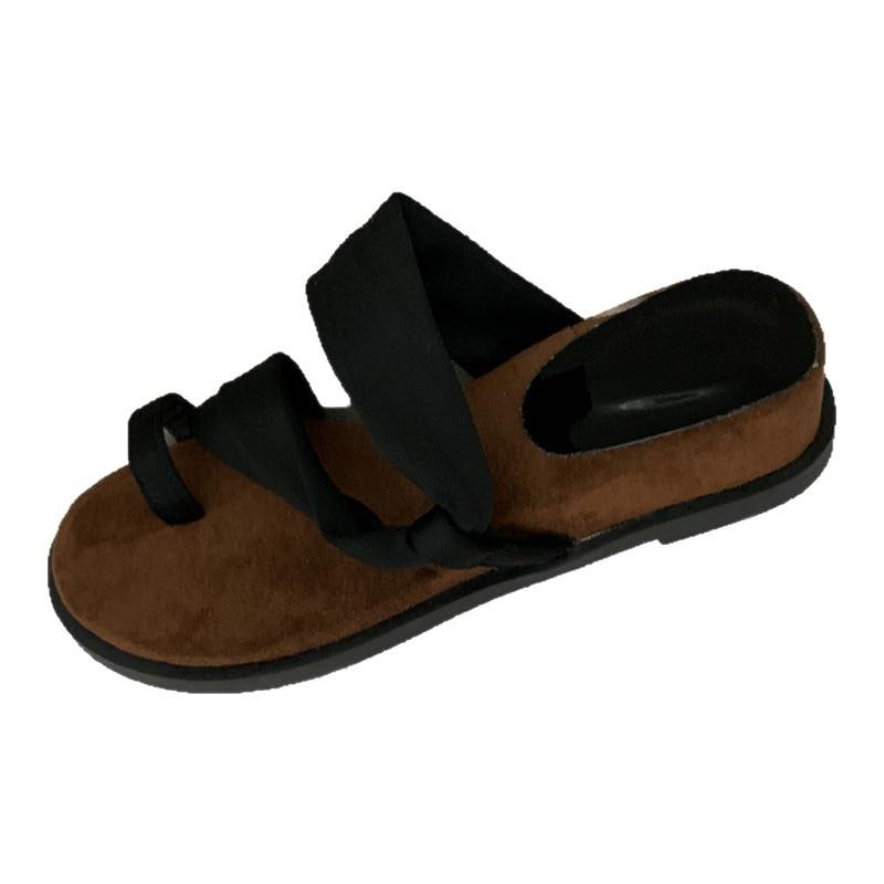 Soft Leather Version~ French Retro Fairy Style Vacation with Skirt Cool Slippers Female Round Head with Simple Roman Shoes