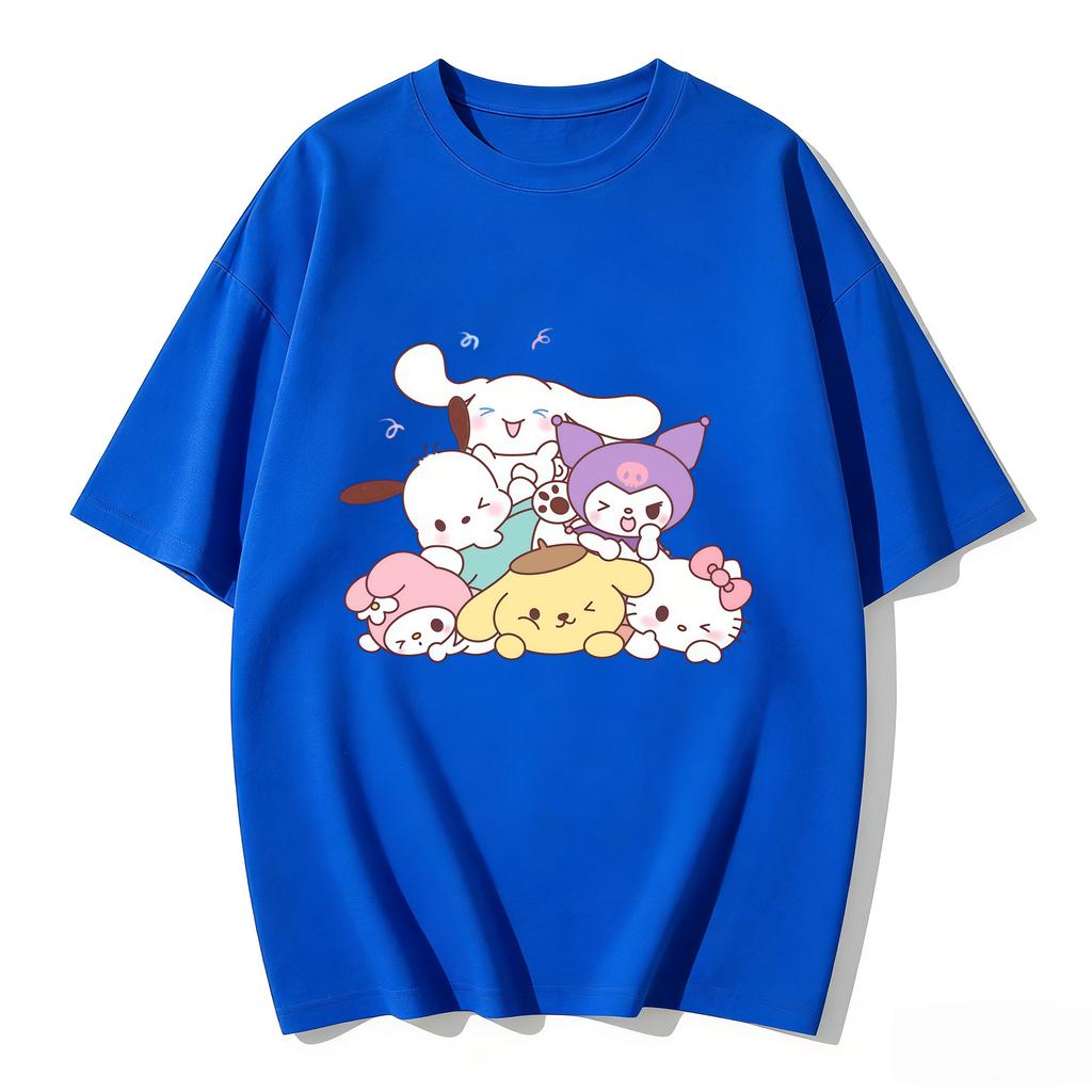 Summer Cute Sanrio Characters Stacked Print Tshirt Casual Short Sleeve Tees for Mom and Daughter Sweet Family Matching Outfits