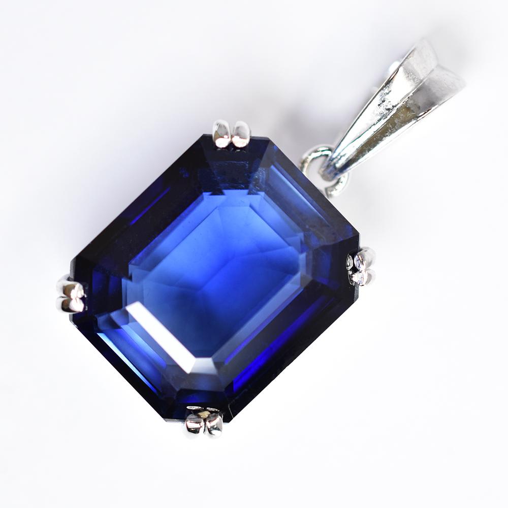 

CERTIFIED Natural Blue Tanzanite 22 Ct 925 Sterling Silver Emerald Pendant MY.PD-305-NS 23.6 mm approx. синій