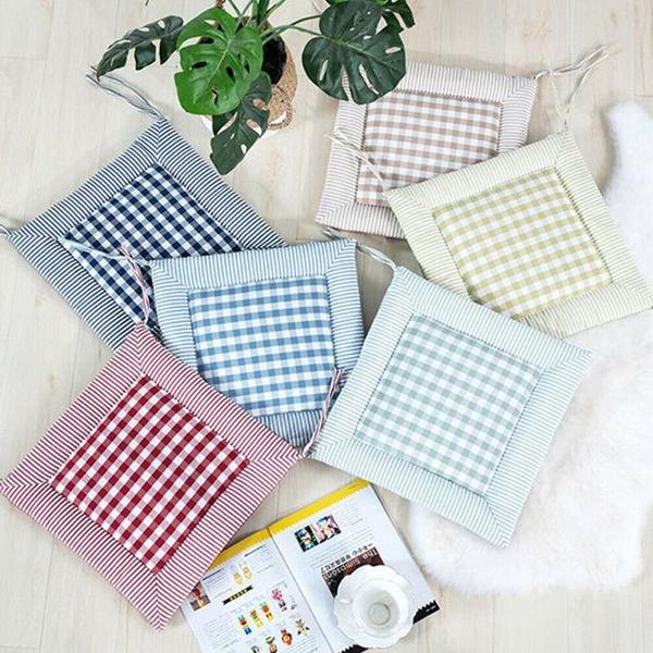 1PC Square Plaid Cushion with Ties 16x16" Seat Cushion Floor Cushion for Indoor Outdoor Dining Room Garden Patio Home & Office