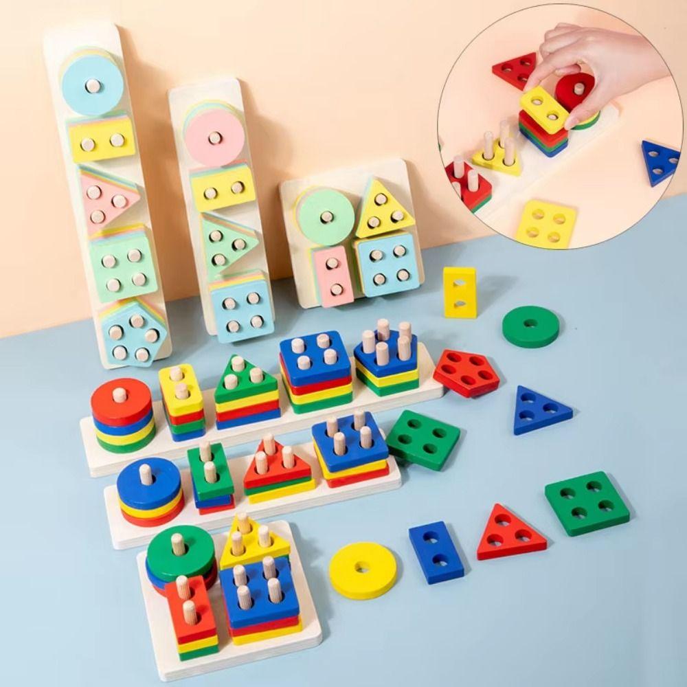 Wooden Recognition Shape Sorter Colorful Recognition Color Matching Puzzle  For Toddlers