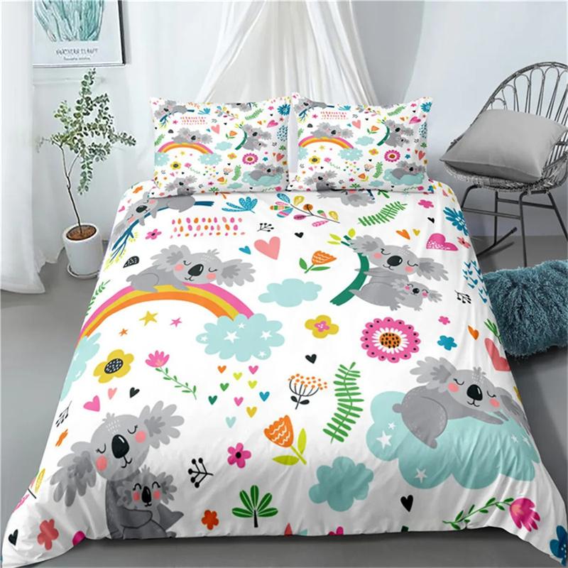 Cartoon Koala Duvet Cover Microfiber Cute Animal Print Queen King Size for Boys Girls Kids Room Decor