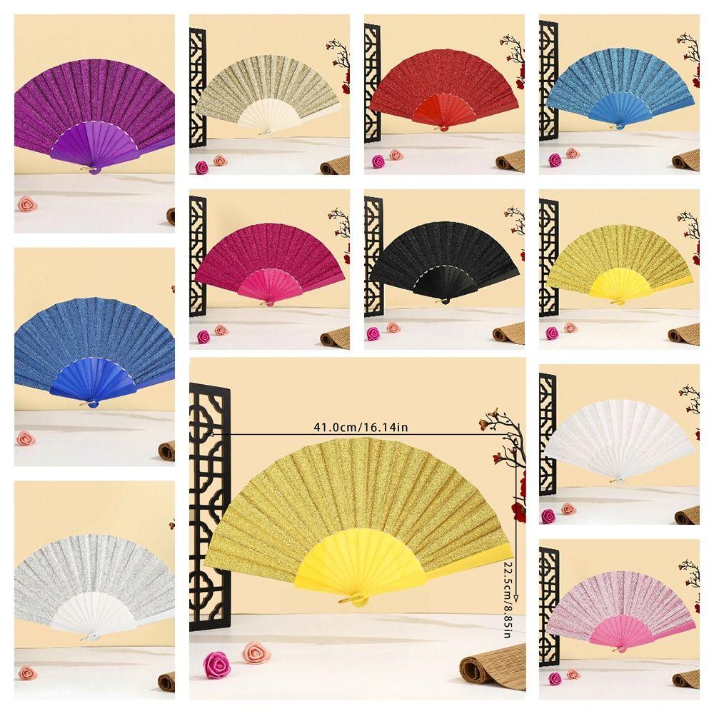 Leuchtender Falt-Handfächer Unifarbener Klassischer Fächer Leichter Kunststoff Glitzerfächer Festivals