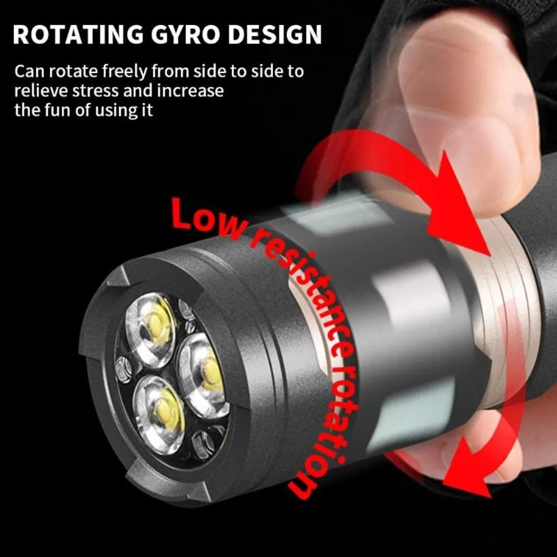 High Power LED Flashlight Camping Night Light with Pen Clip USB Rechargeable Fidget Top Fluorescent Torch for Outdoor Hiking Emergency
