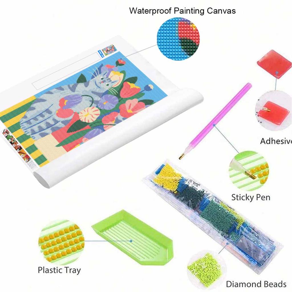 DIY 5D Diamond Art Kit Cute Cat and Flower Vase Pattern Full Drill Canvas Creative Craft for Modern Living Room Decor