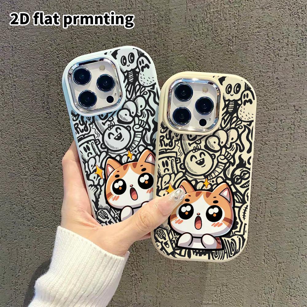 Phone Case: 2D Flat Design Suitable for iPhone 18 17 16 15 14 13 Pro Protective Case, Couple Style, Three Little Cats, Christmas and Halloween Gifts