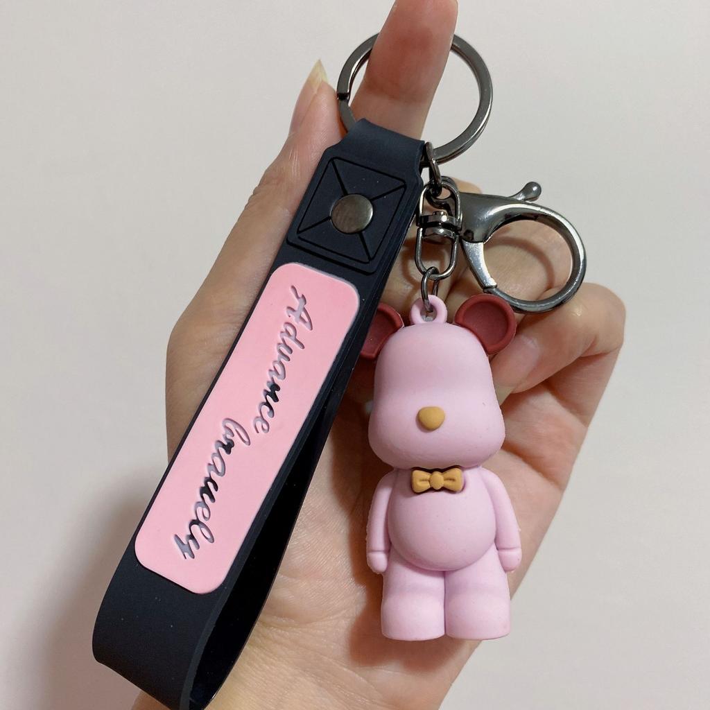 Personalized Silicone Bow Tie Bear Doll Keychain Car Key Chain Cartoon Couple Bag Pendant