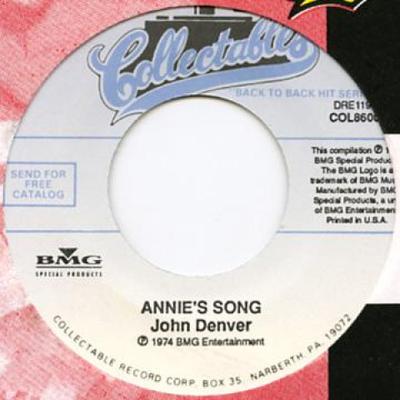 7inch Record JOHN DENVER - Annie's Song / Cool An' Green An' S COL860087 Collectables 1974 US Pop