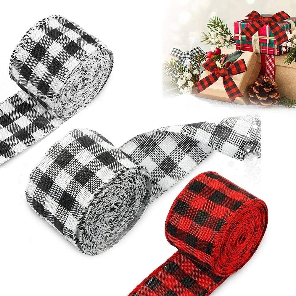 Mit Eisendraht Weihnachtskaroband Rot Schwarz Gitter Gitterband Leinenband Geschenkverpackung