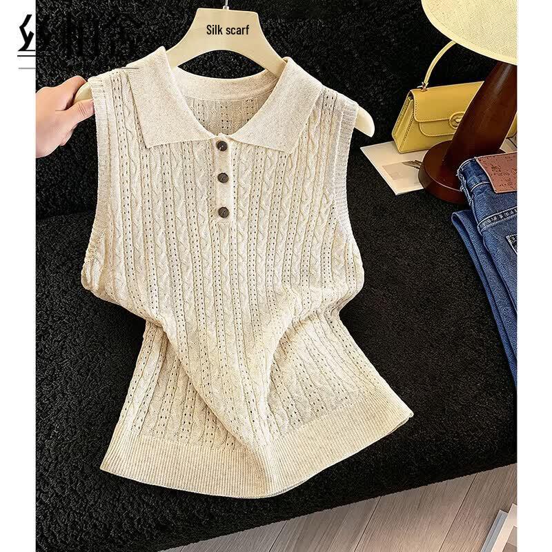 Women s Lapel Knit Sleeveless Vest M