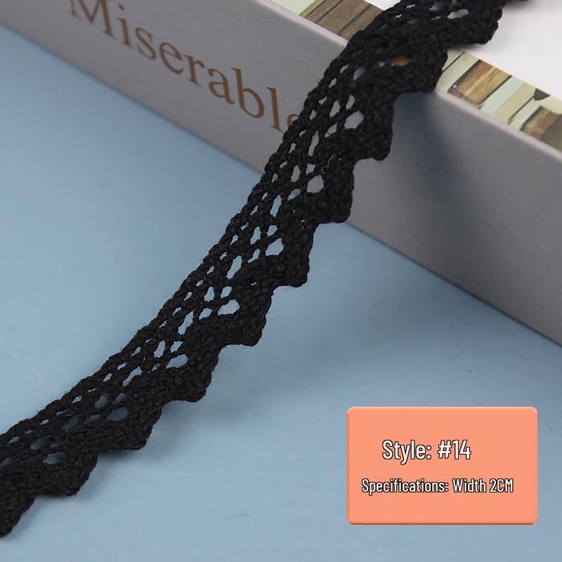 Black Pure Cotton Lace Trim for Clothing and Curtains