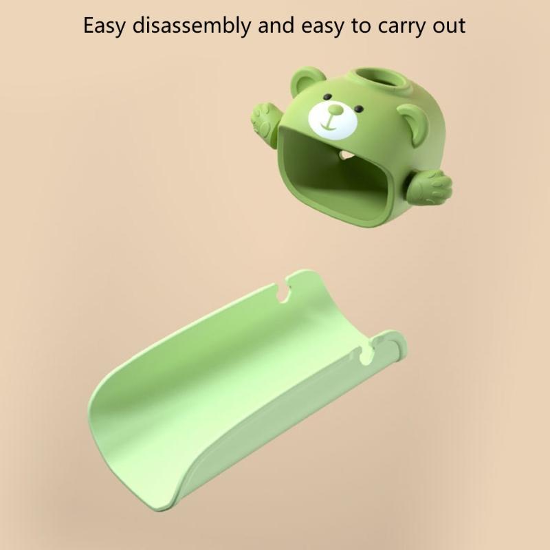 Child Friendly Bear Sink Faucet Extension with Heat Sensitive Feature Cartoon Bear Silicone Faucet Extender for Bathroom