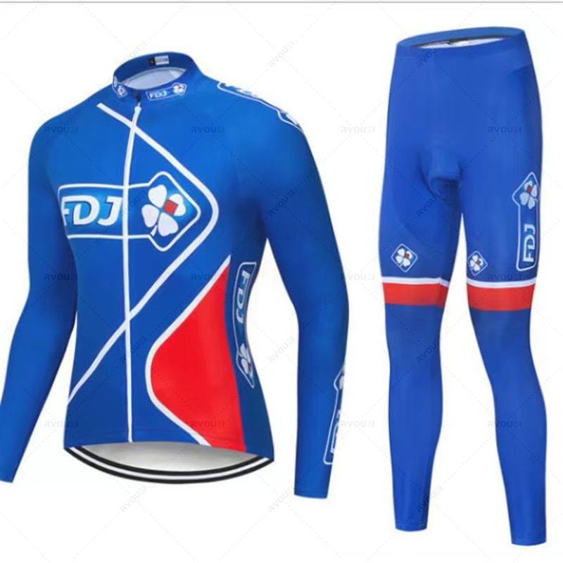 Fdj Pro 2023 Autumn Team Cycling Jersey 19D Bib Set MTB Uniform Bicycle Clothing Quick Dry Bike Clothes Mens Long Cycling Wear