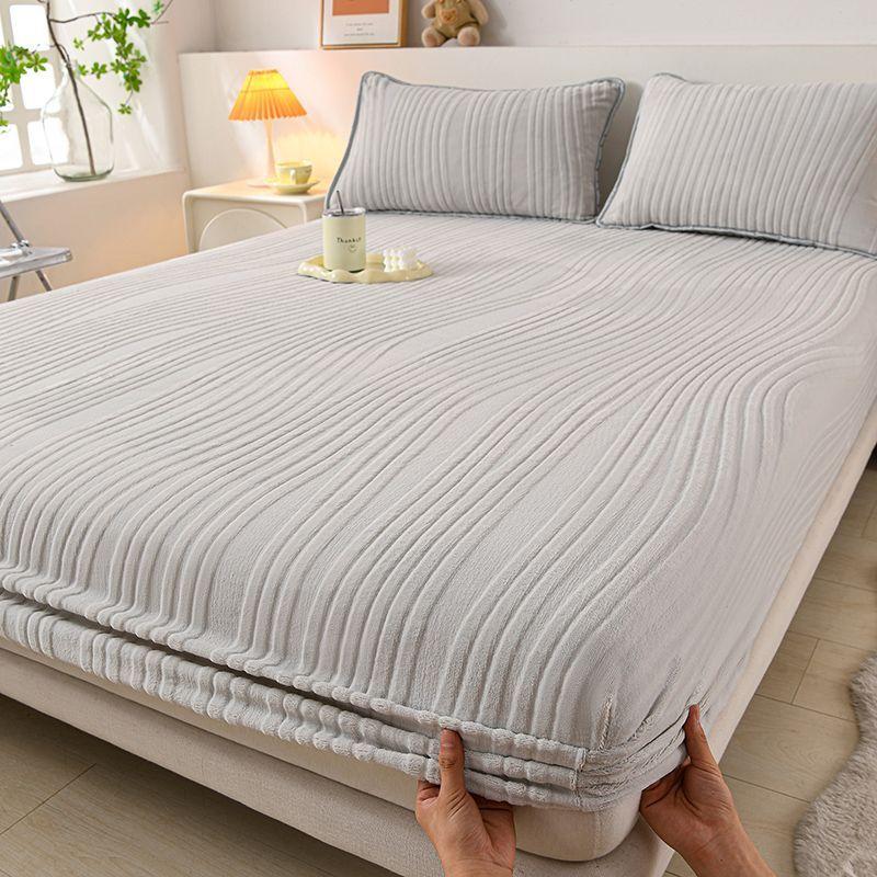 Warm Fleece Elastic Fitted Bed Sheet Thermal Winter Sheets Mattress Topper Protector Cover for Single Couple Double Bedsheet