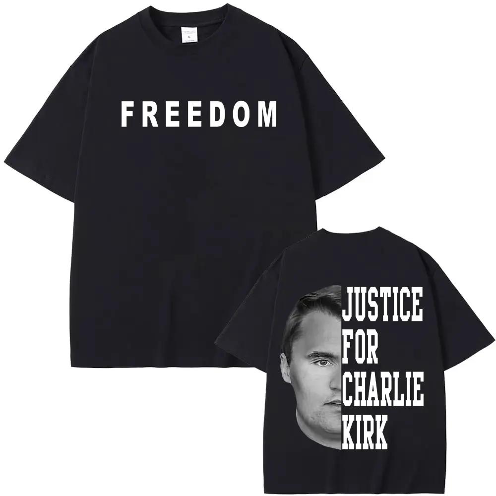 

Mens Cotton Oneck shortsleeved Tshirt freedom Charlie pattern 2026 NEW Man clothing Fashionable Casual Oversized Y2K shirt S