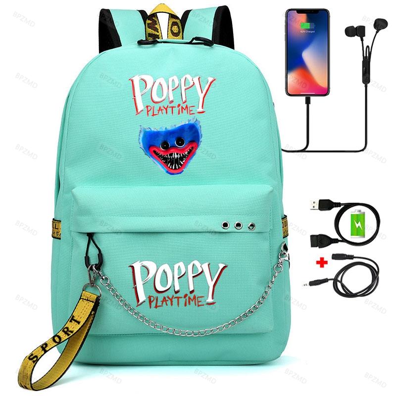Game Poppy Spielzeit-Rucksack, Teenager-Mädchen, Huggy Wuggy, Schulrucksack für Damen mit USB-Aufladung, für Studenten, Laptops, Reisen, Segeltuchtaschen