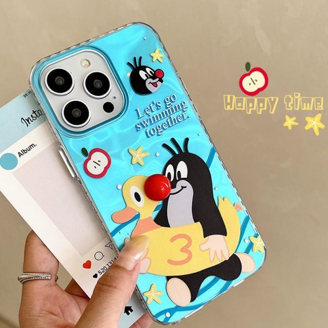 Applicable To Apple 15 Mobile Phone Case Water Ripples IPhone 14pro New Cartoon IPhone 13 Little Mole Cute
