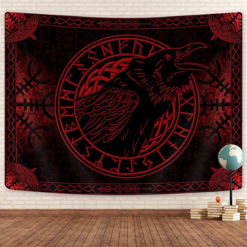 VIKAMA Viking Raven Wall Tapestry Norse Rune Backdrop Polyester Wall Hanging for Bedroom Dorm Living Room Gothic Home Wall Decor