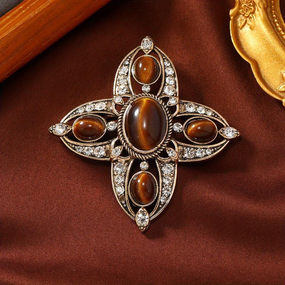 Retro Out Cross Rhinestone Brooch - Elegant Baroque Geometric Style, Women's Fashion Jewelry, for Formal Occasions, Ideal Gift