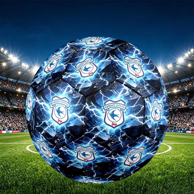 Cardiff City FC Print Size 5 Soccer Ball, PU Wear Resistant Football for Match Training and Daily Practice, Birthday Gift for Soccer Fans