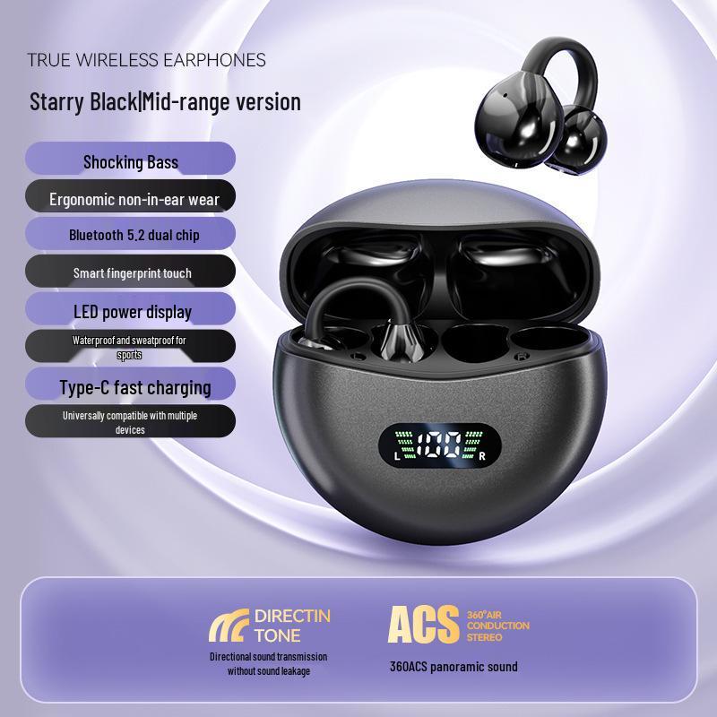 2025 M91 Wireless Earclip Bluetooth Headphones: In-Ear, Bone Conduction, Long Battery Life