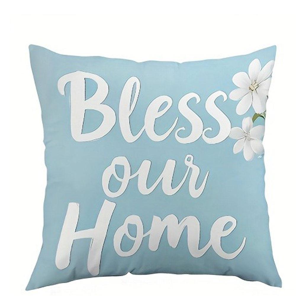 Light Blue Spring Blessing Pillowcasebedroom Living Room Sofa Home Decor Polyester Cushion Cover With Zipper