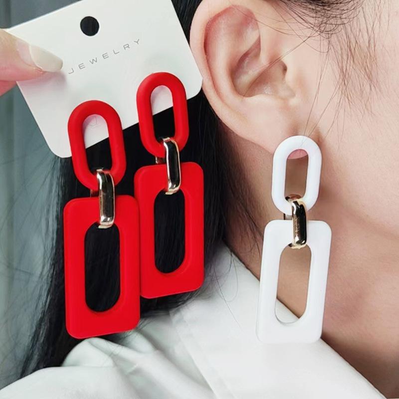 Rectangle Hollow Splicing Acrylic Earrings Stud Earrings Retro Personality Niche Earrings Ear Jewelry Women
