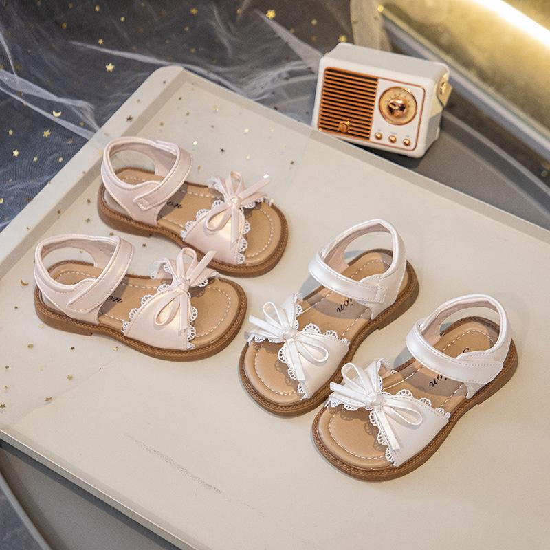 Girls sandals 2025 new summer baby girl casual soft-soled beach shoes children's foreign style bow princess shoes