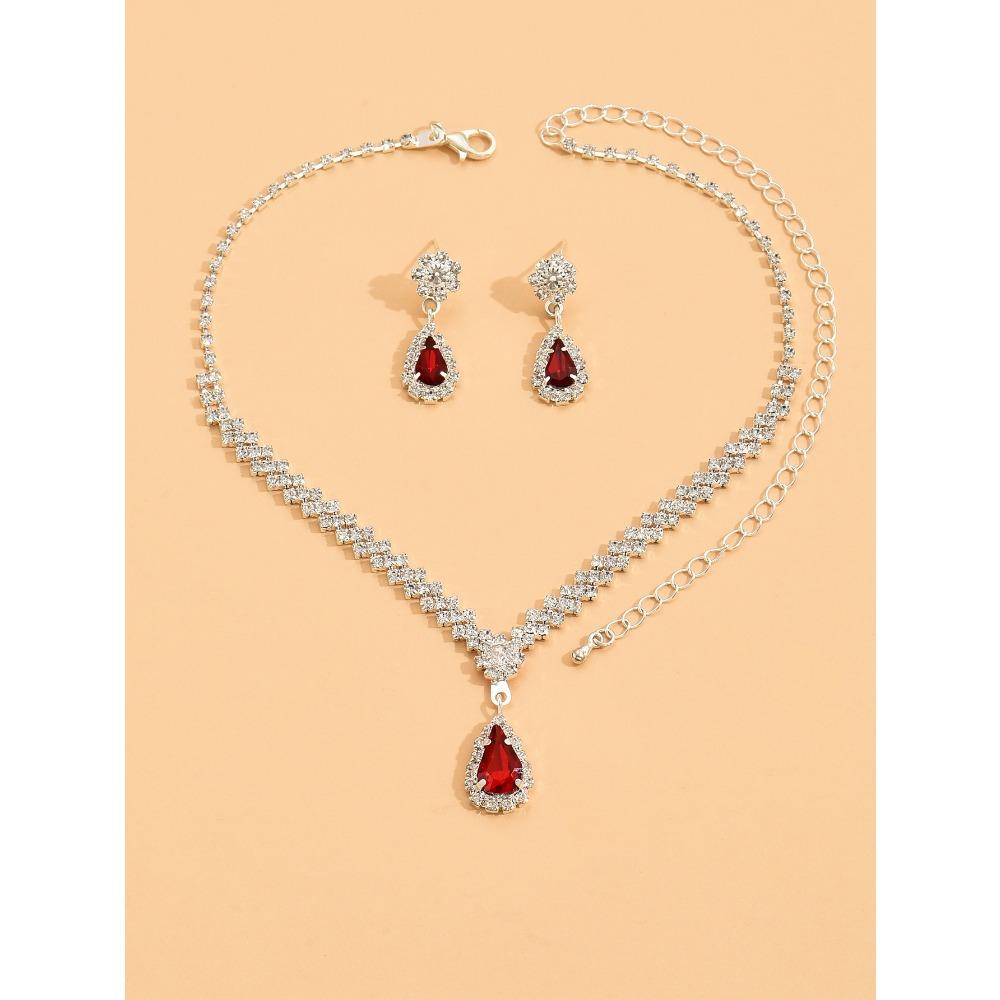 Metal Diamond Necklace Earrings Two-piece Wedding Jewelry Set Combination