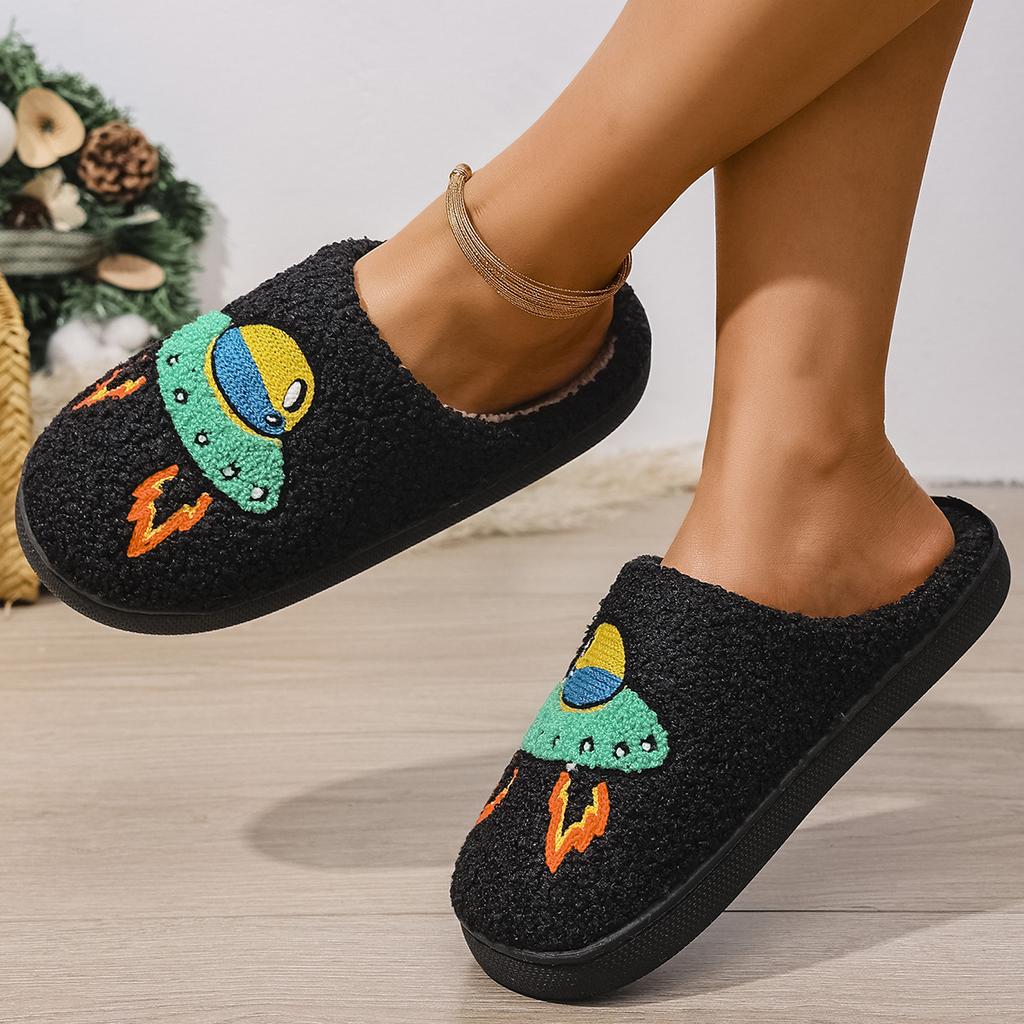 Fashion Platform Fluffy Slippers Women House Plush Cartoon Cowboy Designer Winter Shoes Girls Flats Home Fashion Footwear Large Size