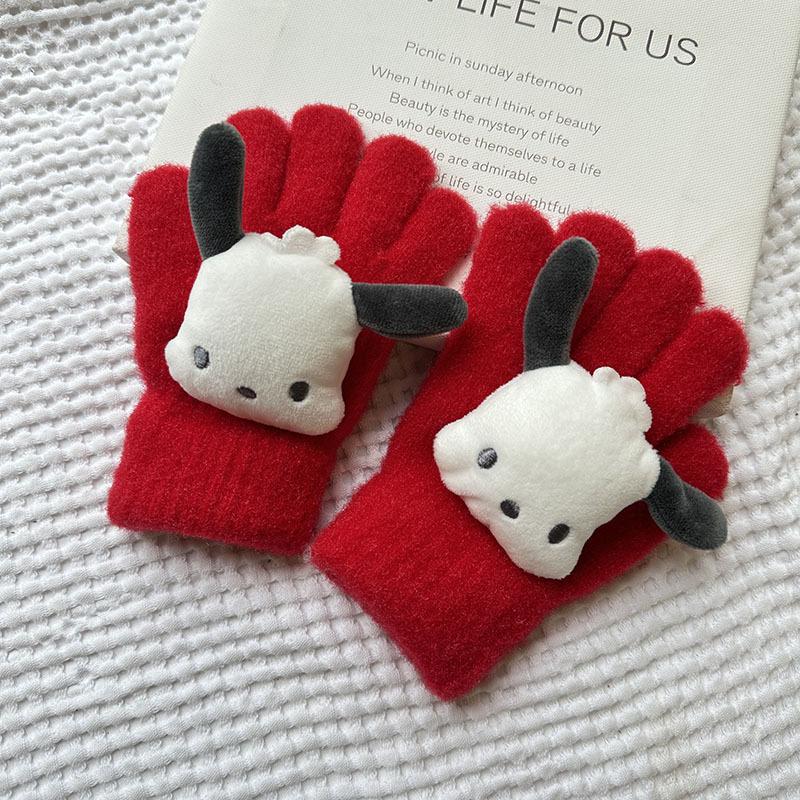 Korean Autumn and Winter Children's Gloves Sanrio Cartoon Warm and Cold Proof Thickened Baby Gloves Knitted Five Finger Gloves