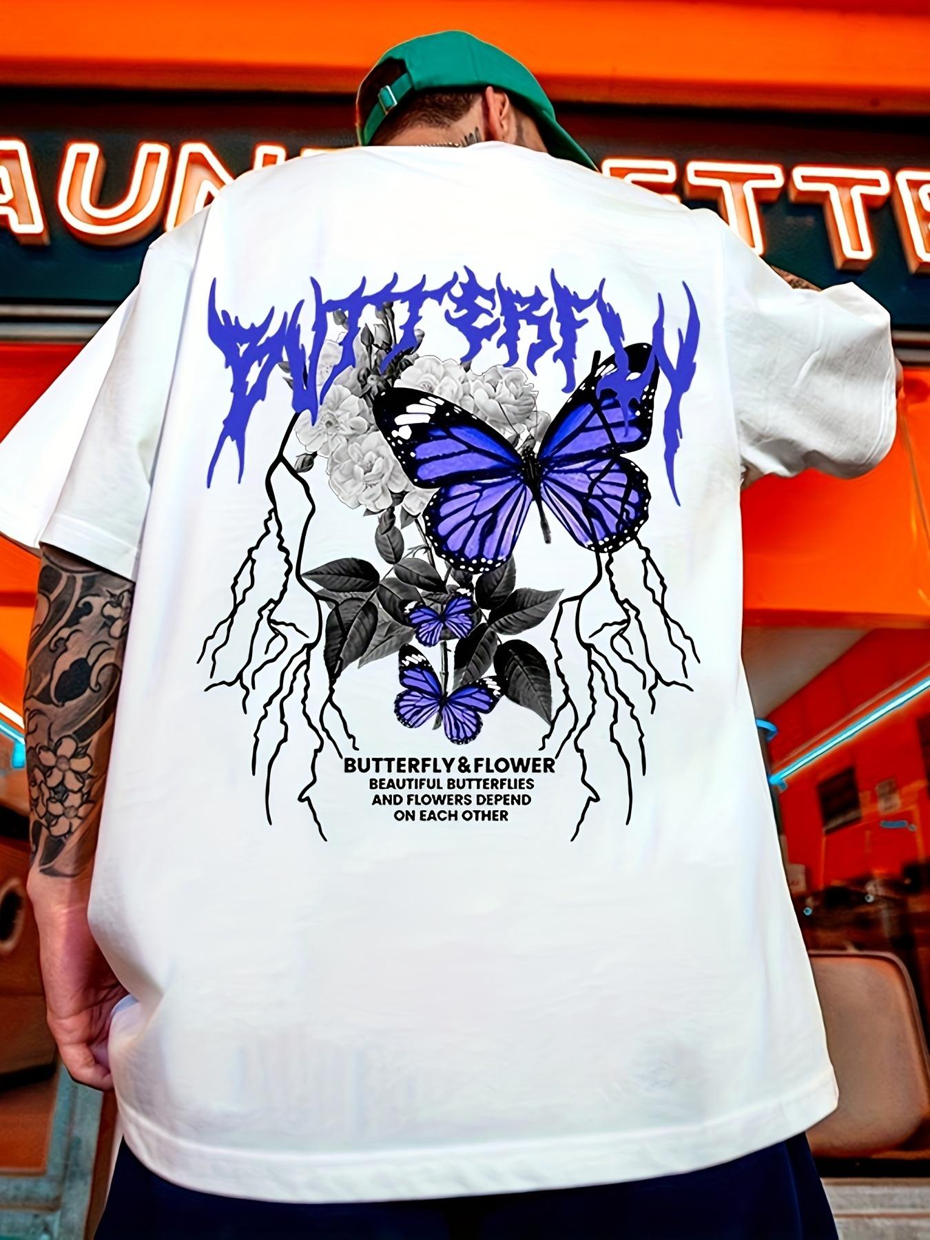 Mens 100 Cotton Tshirt with European and American Lightning Butterfly Prints  A New Summer Casual and Trendy Outfit 4XL