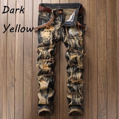 Jeans Punk Retrô Masculino Perna Reta Rasgados Hip Hop Motocicleta Calças com Zíper Para Homens Jeans da Moda Desgastados Para Homens Casual Streetwear