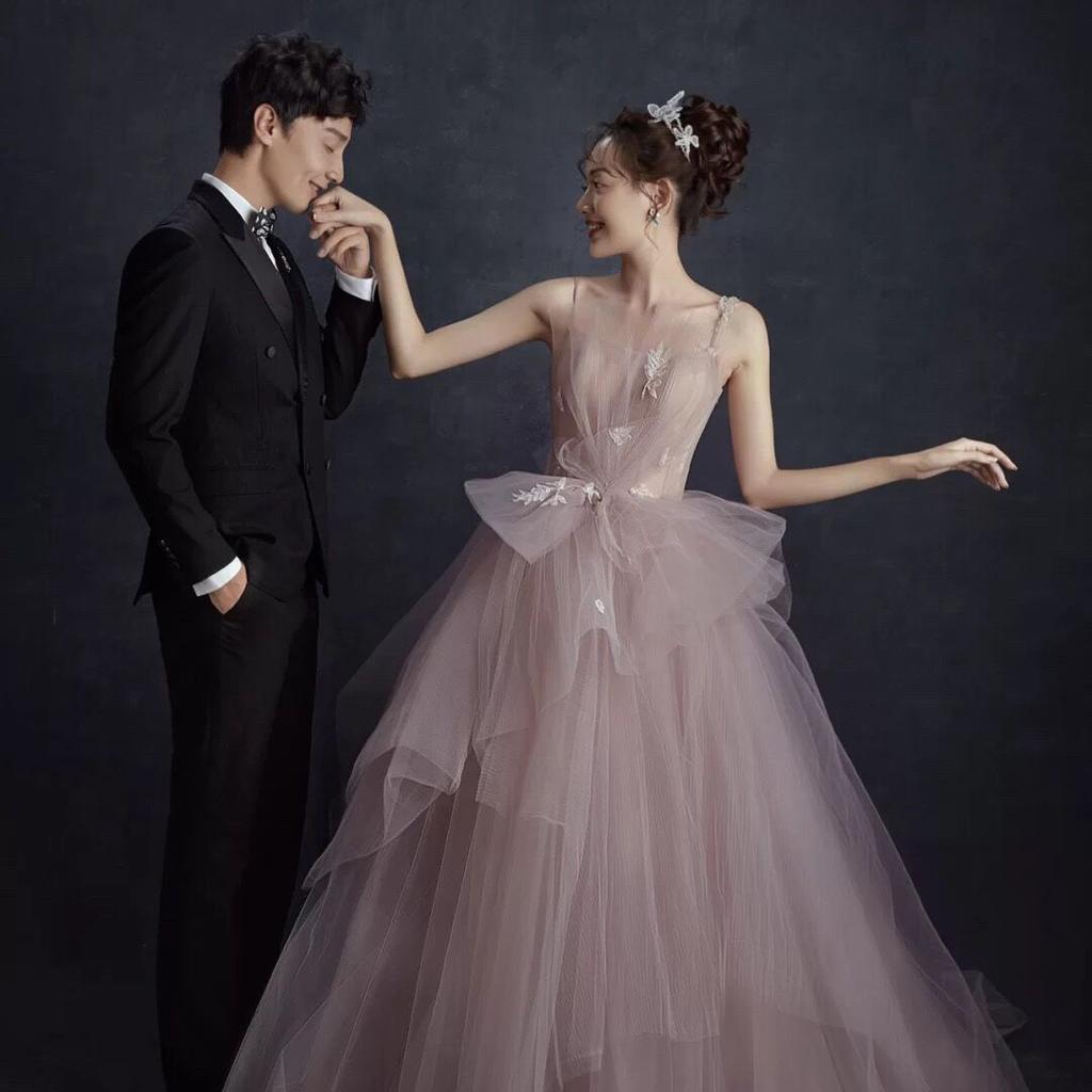  new Mori travel photography color yarn clothing couple photo elegant trailing wedding dress